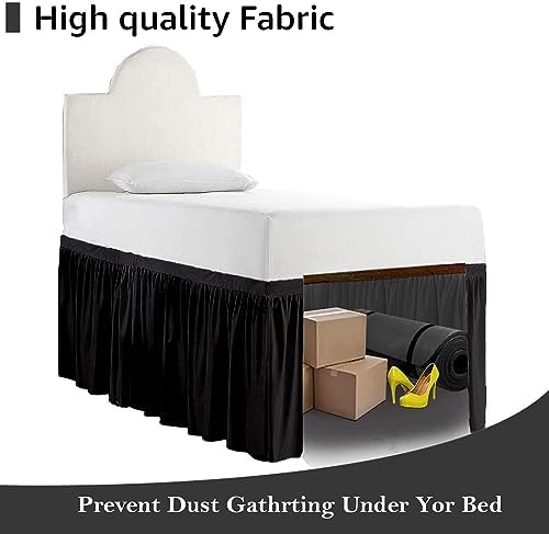 Crown Collection Full XL 32" Inch Drop Long Dorm Bed Skirt, Ruffled Pattern College Dorm Room Bed Skirts, Split Corner, Easy Care, No Wrinkle Microfiber Bed Skirt