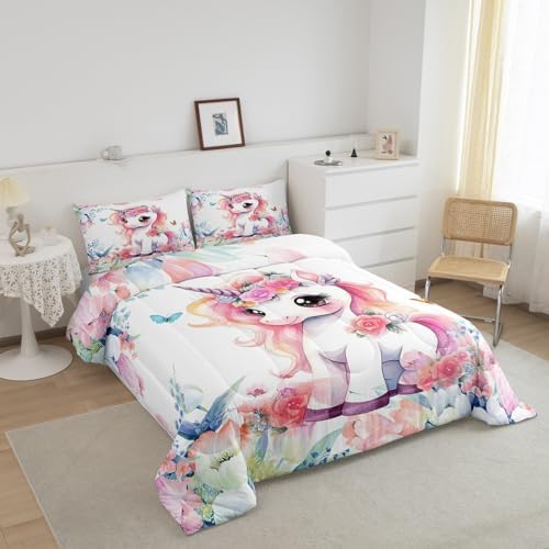 Feelyou Cute Unicorn Comforter Set Twin Size Boys Girls Teens