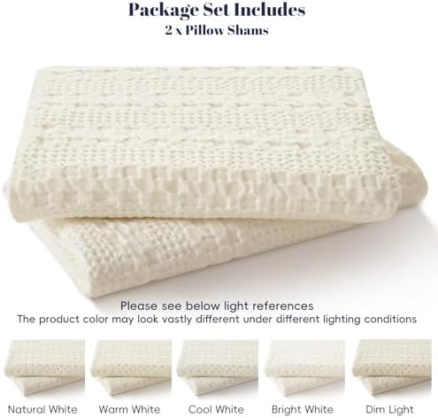 PHF Cotton Waffle Pillow Shams Queen Size 20" x 30", Ivory, No Insert
