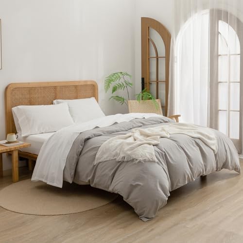BESTOUCH Cal King Washed Cotton Linen Feel Sheet Set, 4 Pcs Solid Off White