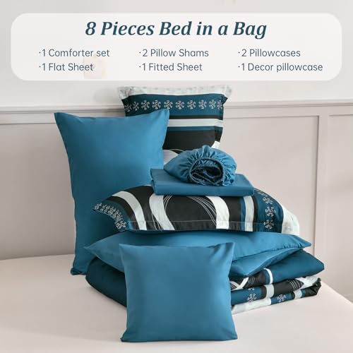 Anibedding Comforter Set Queen Size,8 Piece Teal Boho Bed in a Bag