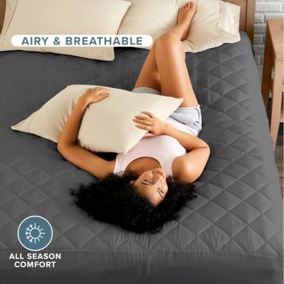 Bare Home Quilted Fitted Mattress Pad (Twin, Grey)