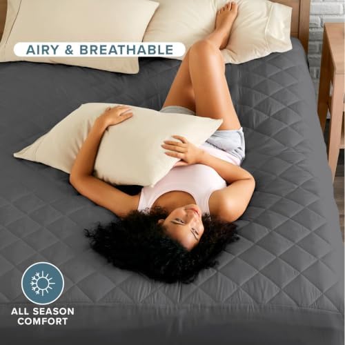 Bare Home Quilted Fitted Mattress Pad (Twin XL, Grey)