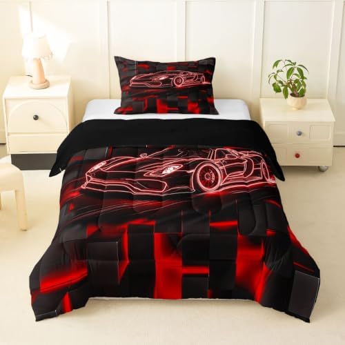 Feelyou Red Race Car Comforter Set Toddler Size Bedding Set