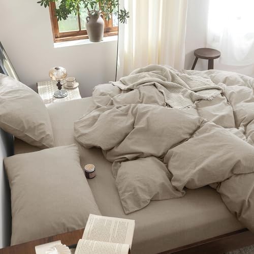 FOSSA Duvet Cover Set 100% Washed Cotton Linen Feel Oversized King