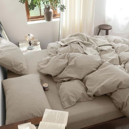 FOSSA Duvet Cover Set 100% Washed Cotton Linen Feel Oversized King