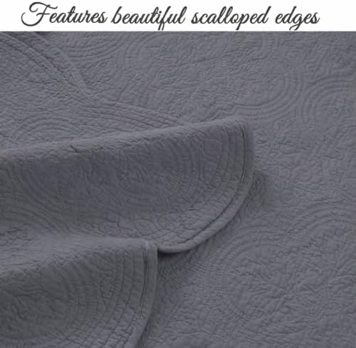Cozy Line Home Fashions 100% Cotton Quilt Set, Grey, King, 3-Piece