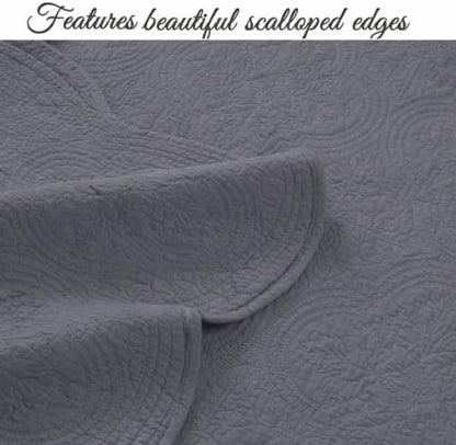 Cozy Line Home Fashions 100% Cotton Quilt Set, Grey, King, 3-Piece