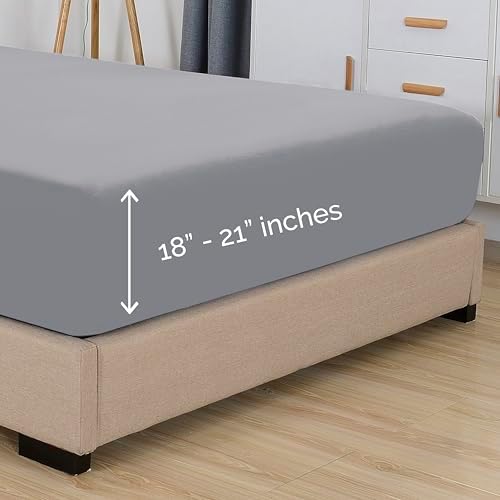 Elegant Comfort 1500 Premium Hotel Quality 18-21 Inches Deep - Extra Deep Pocket Single Fitted Sheet for High Mattress, Luxury and Softest, Smart Pocket - Wrinkle Free, Full, Gray