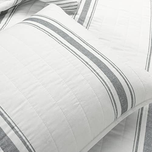 Lush Decor Farmhouse Stripe Reversible Cotton Quilt King Size 3 Piece Set Dark Gray - Farmhouse Bedding Set King Quilt - Striped Bedding