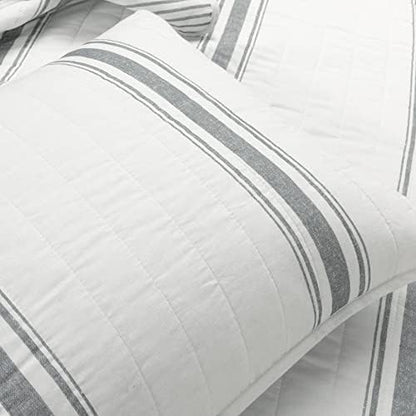 Lush Decor Farmhouse Stripe Reversible Cotton Quilt King Size 3 Piece Set Dark Gray - Farmhouse Bedding Set King Quilt - Striped Bedding