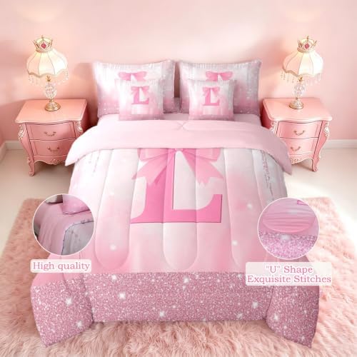 Feelyou Kids Pink Bowknot Comforter Set with Sheets Twin Size