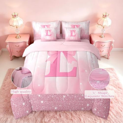 Feelyou Kids Pink Bowknot Comforter Set with Sheets Full Size