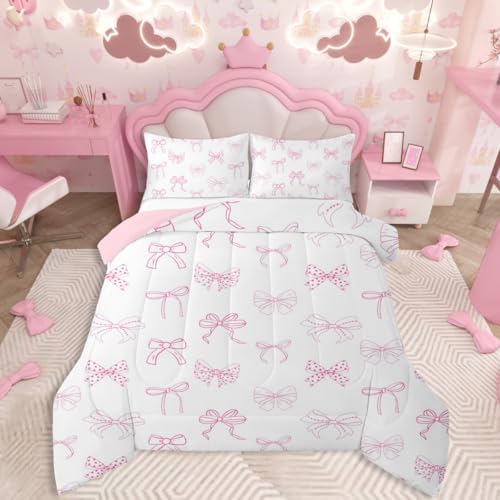 jejeloiu Bowknot Comforter Set Full Size Bedding Set for Kids Boys Girls