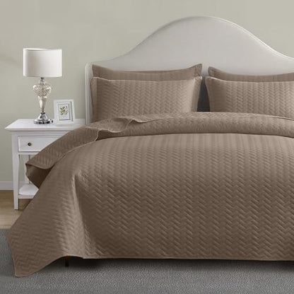 Maple&Stone Brown Quilt Set Queen Size, Lightweight Bedspread