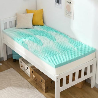 SINWEEK Mattress Topper 5-Zone Memory Foam Mattress Topper Pressure Relieve Soft Mattress Pad, CertiPUR-US Certified, 1.5 Inch Twin XL Size, Green