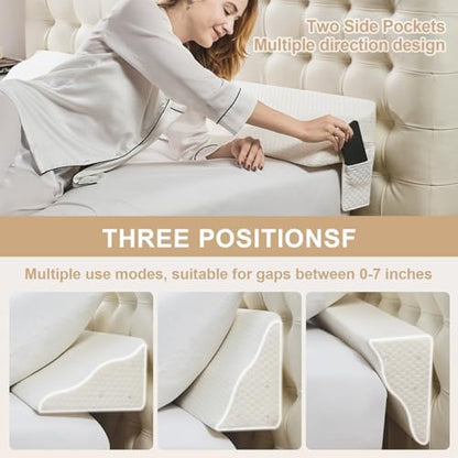 Yojoker Full Size Bed Wedge Pillow for Headboard Gap, Wedge Pillow Headboard with Side Pockets and Wave Contour, High-Density Foam Bed Gap Filler (0-6"), 55x10x6 Inch, White