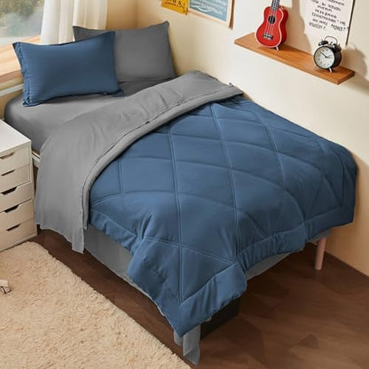 Joiedomi Twin Comforter Set with Sheets Navy Blue, 5 Pieces Twin Bedding Sets with 1 Down Alternative Comforter, 1 Flat Sheet, 1 Fitted Sheet, 1 Pillowcase and 1 Pillow Sham, Bed in a Bag All Seasons