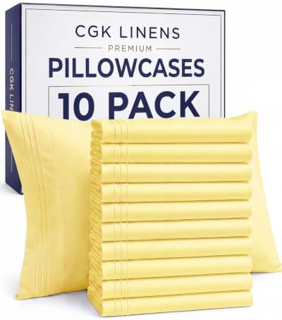 King Pillow Cases Set of 10 - Ultra Soft Cozy Pillowcase Covers - Yellow