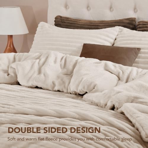 HYLEORY Fluffy King Comforter Set 3 Pieces - Fleece Fluffy Soft & Warm Plush Linen Comforter Sets, Luxury Fuzzy Bedding Sets, All Season Heavy Bed Set Twin Size with 2 Pillowcases