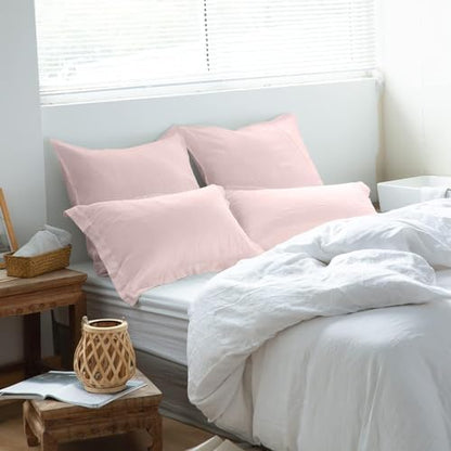 Simple&Opulence 100% Washed Linen Euro Shams 26'' x 26'' Pack of 2, Basic Style Solid Color Natural Flax Farmhouse Decorative Square Throw Pillow Covers for Bed Couch Sofa - Brush Pink