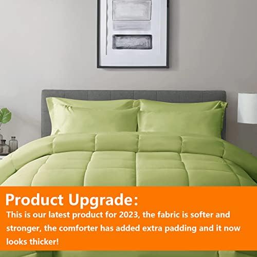 TAIMIT Sage Green Full Size Comforter Set - 7 Pieces, Bed in a Bag Bedding Sets with All Season Soft Quilted Warm Fluffy Reversible Comforter,Flat Sheet,Fitted Sheet,2 Pillow Shams,2 Pillowcases