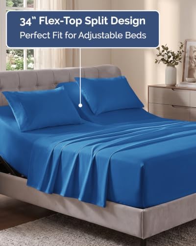 Flex Top Split Head King Sheet Set - 4 Piece Extra Deep Sheets - Royal Blue