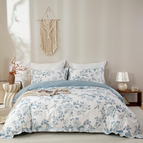 OAITE Twin Duvet Cover Set 3pcs 100% Cotton 600 Thread Count Floral