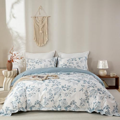 OAITE Twin Duvet Cover Set 3pcs 100% Cotton 600 Thread Count Floral
