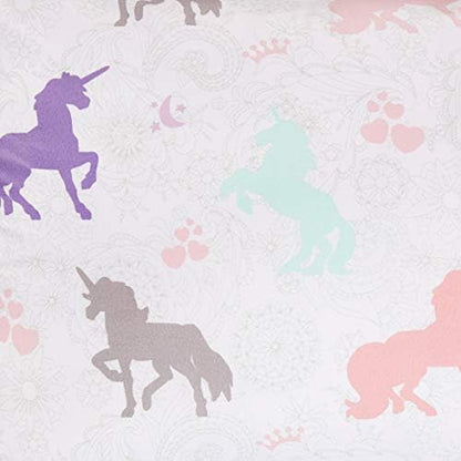 Amazon Basics 2-Piece Soft Easy-Wash Microfiber Kid's Comforter and Pillow Sham Set, Twin, Purple Unicorns, Animal Printed