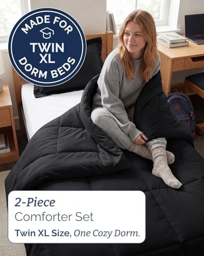 Twin XL Comforter Set - Black Bedding for All Seasons - 2 Piece Bed Set