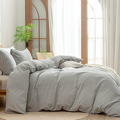BESTOUCH Cotton Solid Duvet Cover Set Linen Feel Light Grey King