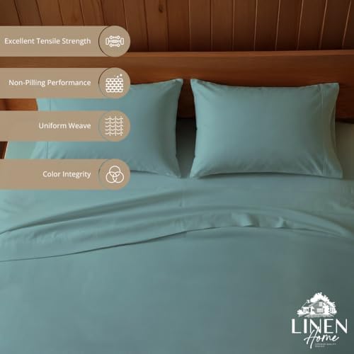 Linen Home 2-Pack Full Sheet Set, 100% Cotton Percale Bedding, 8-Piece Value Bundle, Deep Pocket Cooling Bed Sheets for Hot Sleepers, Breathable & Crisp Hotel Quality, Long-Staple Cotton, Aqua Blue