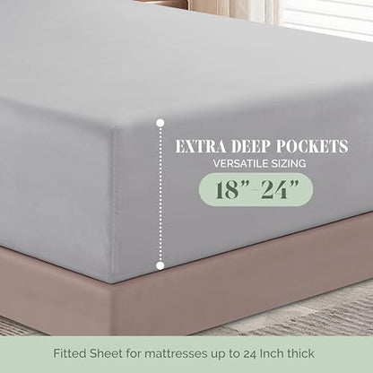 Elegant Comfort 4-Piece Bed Sheet Set - Luxury Bedding 1500 Premium Hotel Quality Microfiber, All Around Elastic 18-24 Inches Deep Fitted Sheet- Extra Deep Pocket Sheets, California King, Silver Grey