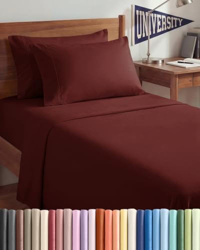 Twin 4 Piece Bed Sheet Set - Comfy, Breathable & Cooling Sheets - Oxblood