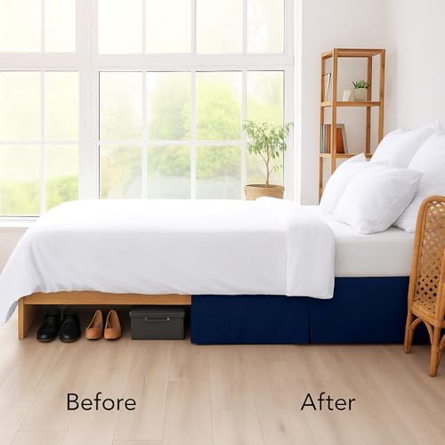 Mattress-Homes Luxury Box Pleated Bed Skirt Split Corners Platform Style Easy Fit Fade & Wrinkle Resistant with Tailored Drop 14 Inch (King, Navy Blue)