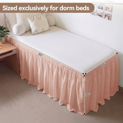 College Dorm Bed Skirt Twin XL 36 Inch Drop, Blush Pink Elastic Bedskirt