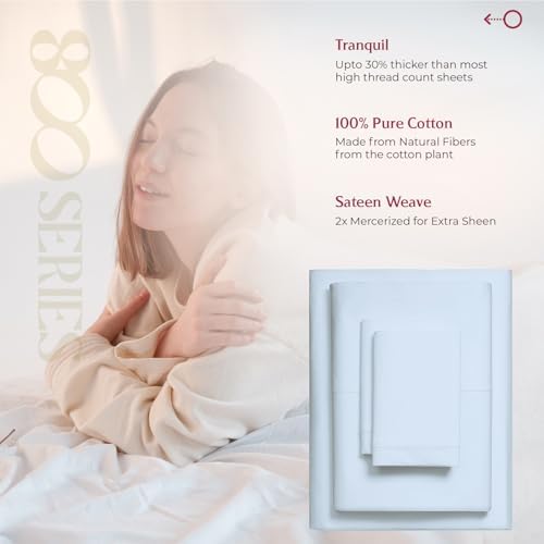 Mayfair Linen 100% Egyptian Cotton Twin XL Size Sheet Set - Luxury 800 Series Tranquil Collection Egyptian Cotton Twin XL Sheets (3 PC, Light Blue), Silky Soft 16" Deep Pocket College Dorm Room Sheets