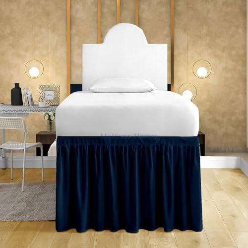 Mattress-Homes Ruffled Dorm Bed Skirt, Twin XL, 50-Inch Drop, Tailored with Split Corners, Navy Blue Dust Ruffle for Lofted College Beds, Twin Extra Long Dorm Bedding Essential