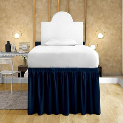 Mattress-Homes Ruffled Dorm Bed Skirt, Twin XL, 50-Inch Drop, Tailored with Split Corners, Navy Blue Dust Ruffle for Lofted College Beds, Twin Extra Long Dorm Bedding Essential