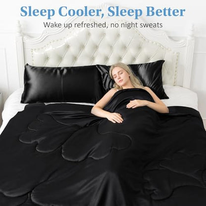 CHOSHOME Cooling Comforter Cooling Blanket, Q-Max 0.45 Cool Sleeping Summer Blanket for Hot Sleeper Night Sweats, Twin 60" x 80", Black 03
