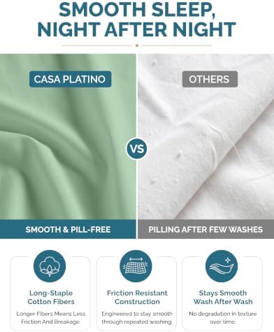 Casa Platino Twin XL Bed Sheets – 100% Cotton Sheets with 2 Pillowcases, Crisp Percale Weave & Cozy Feel, Cooling & Breathable Twin XL Sheet Set with 15" Deep Pocket, Excellent Quality – Sage Green