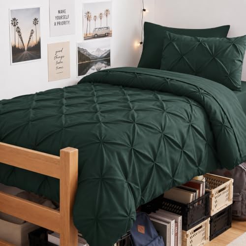 CozyLux Twin XL Comforter Set Forest Green, 5 Pieces Pintuck Bed in a Bag