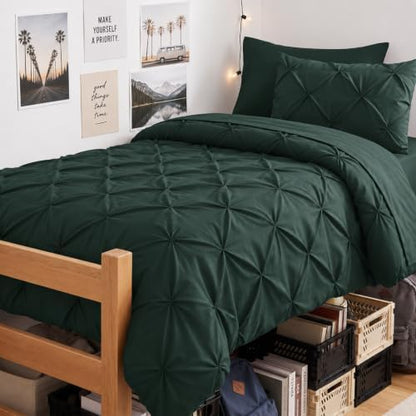 CozyLux Twin XL Comforter Set Forest Green, 5 Pieces Pintuck Bed in a Bag