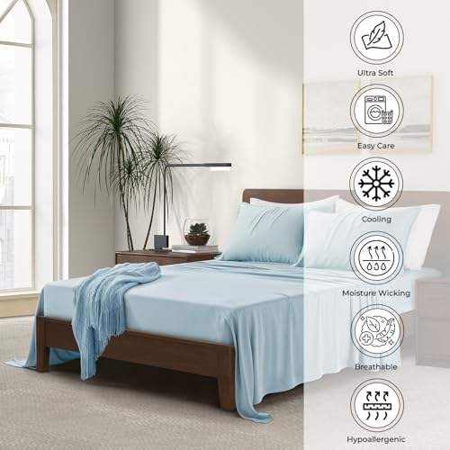 |Twin XL Size Sheet Set | Organically Grown | Ultra Soft & Cooling |100% Viscose | 17" Deep Pocket [Spa Blue]