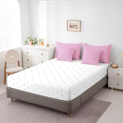 jejeloiu Pink White Comforter Set with Sheets 7 Piece Queen Size
