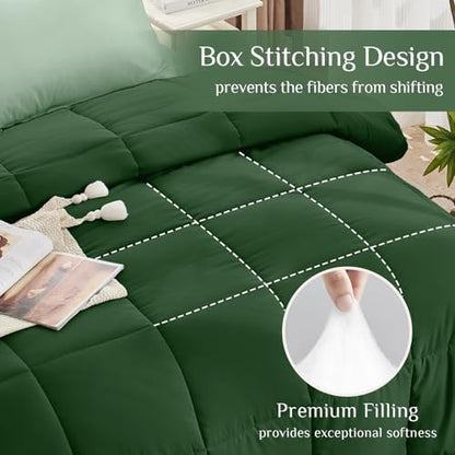 JOLLYVOGUE Twin Comforter Set, Ultra-Soft Bed in a Bag Twin Size 5 Pieces, Oeko-TEX Certified Bedding Set with Down Alternative Comforter, Sheets, Pillowcases & Shams, Dark Green & Light Green