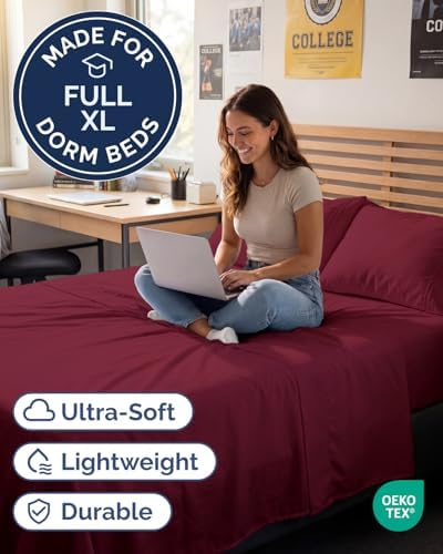 Full XL Sheets - 4 Piece Full XL Sheet Set - Cool & Breathable - Burgundy