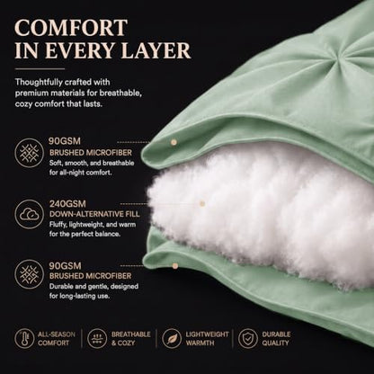 CozyLux King Size Comforter Set Sage Green, 7 Pieces Pintuck Bed in a Bag