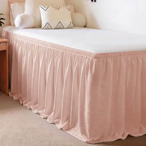 College Dorm Bed Skirt Twin XL 32 Inch Drop, Blush Pink Elastic Bedskirt